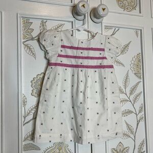 Baby Boden White Pink Sleeveless Puff Sleeve Embroidered Sundress